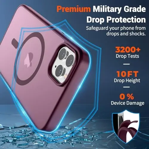 SUPFINE iPhone 11 Pro Max uchun magnitli g'ilof (MagSafe bilan mos keladi) (Harbiy darajadagi tushishdan himoya) Yarim shaffof matli zarbga chidamli telefon g'ilofi, vino qizil - 3