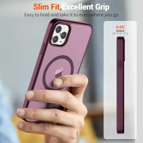 SUPFINE iPhone 11 Pro Max uchun magnitli g'ilof (MagSafe bilan mos keladi) (Harbiy darajadagi tushishdan himoya) Yarim shaffof matli zarbga chidamli telefon g'ilofi, vino qizil - 7