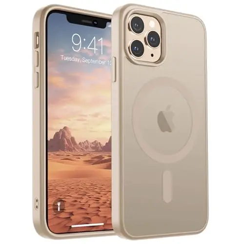 SUPFINE iPhone 11 Pro Max uchun magnitli g‘ilof (MagSafe bilan mos keladi) (Harbiy standartdagi zarbadan himoya) Yengil yarim shaffof matli zarbga chidamli barmoq izlariga qarshi telefon g‘ilofi, cho‘l oltini - 1