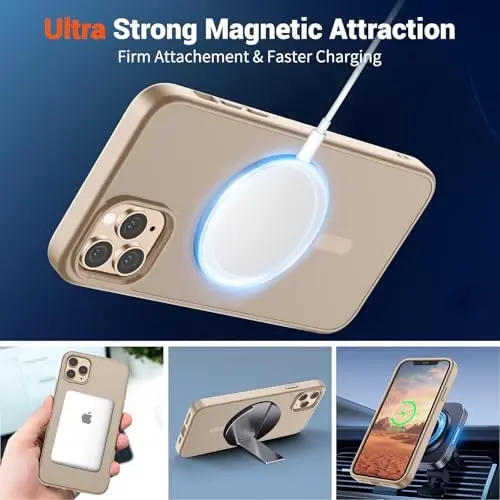 SUPFINE iPhone 11 Pro Max uchun magnitli g‘ilof (MagSafe bilan mos keladi) (Harbiy standartdagi zarbadan himoya) Yengil yarim shaffof matli zarbga chidamli barmoq izlariga qarshi telefon g‘ilofi, cho‘l oltini - 5