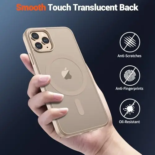 SUPFINE iPhone 11 Pro Max uchun magnitli g‘ilof (MagSafe bilan mos keladi) (Harbiy standartdagi zarbadan himoya) Yengil yarim shaffof matli zarbga chidamli barmoq izlariga qarshi telefon g‘ilofi, cho‘l oltini - 6