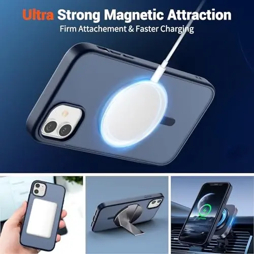 SUPFINE iPhone 11 uchun magnitli g‘ilof, ekran himoyachisi bilan (MagSafe bilan mos keladi) (Harbiy darajadagi himoya) Shaffof matli zarbga chidamli telefon g‘ilofi, To‘q ko‘k - 5
