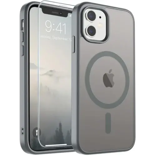 SUPFINE iPhone 11 uchun magnitli telefon g'ilofi (MagSafe bilan mos) (Harbiy darajadagi tushishdan himoya) Yupqa shaffof matli zarbga chidamli barmoq izlariga qarshi telefon g'ilofi, kulrang - 1