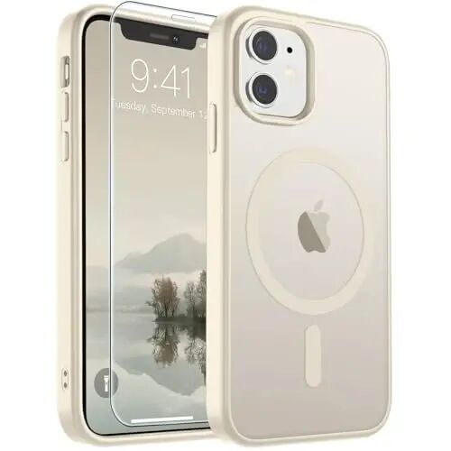 SUPFINE iPhone 11 uchun magnitli telefon g‘ilofi (MagSafe bilan mos keladi) (Harbiy darajadagi tushishdan himoya) Yupqa shaffof matli zarbga chidamli barmoq izlariga qarshi telefon g‘ilofi, Antik oq 