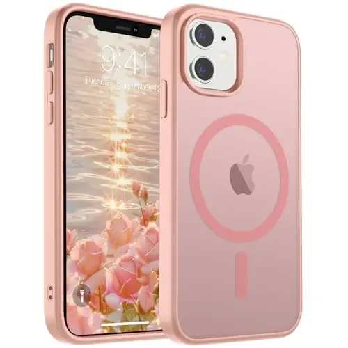SUPFINE iPhone 11 uchun magnitli telefon qutisi (MagSafe bilan mos keladi) (harbiy darajadagi tushishdan himoya) yarim shaffof mat zarbga chidamli telefon qutisi, pushti 