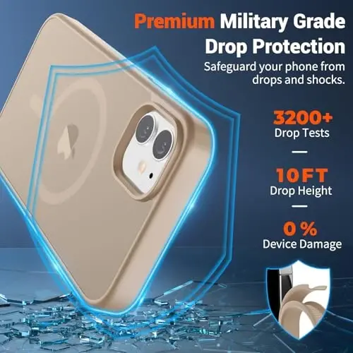 SUPFINE iPhone 11 uchun magnitli telefon qutisi (MagSafe bilan mos keladi) (harbiy darajadagi tushishdan himoya) Yassi yarim shaffof matli zarbga chidamli, barmoq izlariga qarshi telefon qutisi, Sahroi Oltin - 2