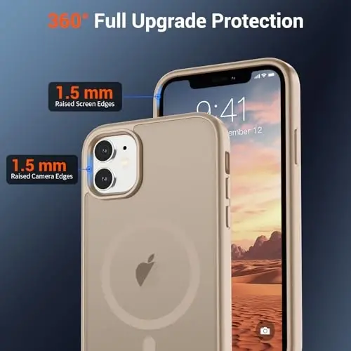 SUPFINE iPhone 11 uchun magnitli telefon qutisi (MagSafe bilan mos keladi) (harbiy darajadagi tushishdan himoya) Yassi yarim shaffof matli zarbga chidamli, barmoq izlariga qarshi telefon qutisi, Sahroi Oltin - 3