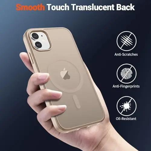 SUPFINE iPhone 11 uchun magnitli telefon qutisi (MagSafe bilan mos keladi) (harbiy darajadagi tushishdan himoya) Yassi yarim shaffof matli zarbga chidamli, barmoq izlariga qarshi telefon qutisi, Sahroi Oltin - 5