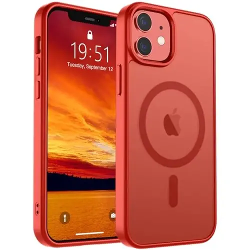 SUPFINE iPhone 12 Case/iPhone 12 Pro Case uchun magnit (MagSafe bilan mos keladi)(Harbiy darajadagi tushishdan himoya) Yupqa yarim shaffof mat, barmoq izlariga qarshi telefon qutisi, qizil - 1