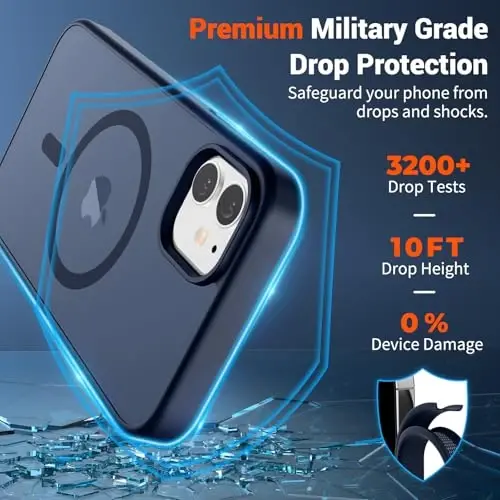 SUPFINE iPhone 12 Kılıfı/iPhone 12 Pro Kılıfı, Ekran Koruyuculu (MagSafe Uyumlu) (Askeri Sınıf Düşme Koruması) Yarı Saydam Mat Darbeye Dayanıklı Telefon Kılıfı, Koyu Mavi - 3