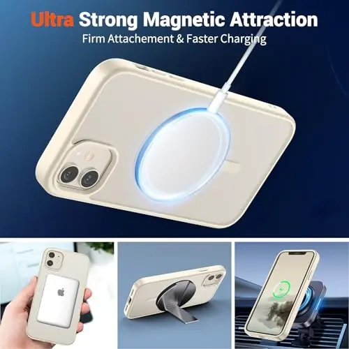 SUPFINE Magnetic for iPhone 12 Case/iPhone 12 Pro Case (Compatible with MagSafe) (Military Grade Drop Protection) Slim Translucent Matte Shockproof with Anti-Fingerprint Phone Case,Antique White - 4