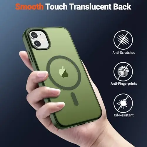 SUPFINE Magnetic for iPhone 12 Case/iPhone 12 Pro Case (Compatible with MagSafe)(Military Grade Drop Protection) Slim Translucent Matte Shockproof with Anti-Fingerprint Phone Case,Cangling Green - 6
