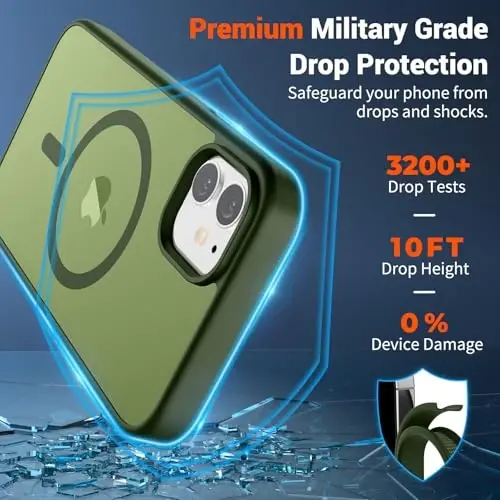 SUPFINE Magnetic for iPhone 12 Case/iPhone 12 Pro Case (Compatible with MagSafe)(Military Grade Drop Protection) Slim Translucent Matte Shockproof with Anti-Fingerprint Phone Case,Cangling Green - 2