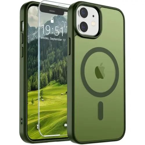 SUPFINE Magnetic for iPhone 12 Case/iPhone 12 Pro Case Cangling Green | With Screen Protector, Translucent Matte, Compatible with MagSafe, Military Grade Drop Proof, Rugged Shockproof Protective 