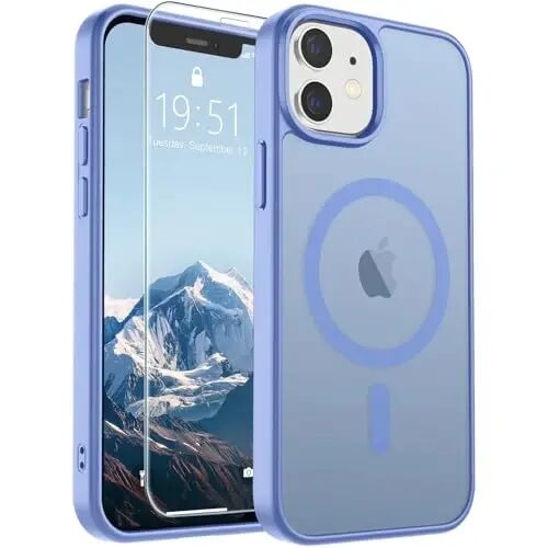 SUPFINE Magnetic for iPhone 12 Case/iPhone 12 Pro Case Blue Purple | With Screen Protector, Translucent Matte, Compatible with MagSafe, Military Grade Drop Proof, Rugged Shockproof Protective 