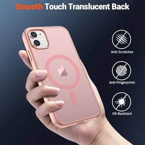 SUPFINE Magnetic for iPhone 12 Case/iPhone 12 Pro Case (Compatible with MagSafe) (Military Grade Drop Protection) Slim Translucent Matte Shockproof with Anti-Fingerprint Phone Case,Pink - 6
