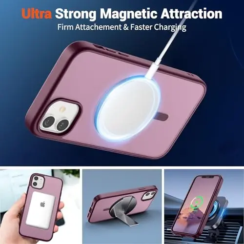 SUPFINE Magnetic for iPhone 12 Case/iPhone 12 Pro Case (Compatible with MagSafe)(Military Grade Drop Protection) Slim Translucent Matte Shockproof with Anti-Fingerprint Phone Case,Wine Red - 4
