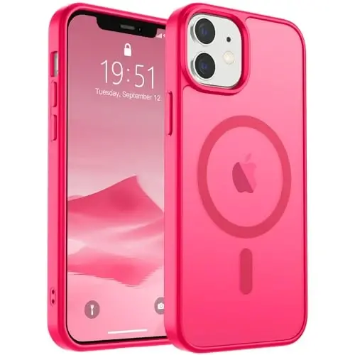 SUPFINE Magnetic for iPhone 12 Case/iPhone 12 Pro Case (Compatible with MagSafe) (Military Grade Drop Protection) Slim Translucent Matte Shockproof with Anti-Fingerprint Phone Case,Hot Pink - 1