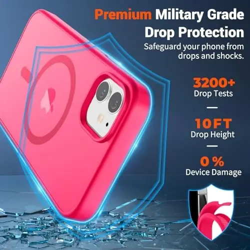 SUPFINE Magnetic for iPhone 12 Case/iPhone 12 Pro Case (Compatible with MagSafe) (Military Grade Drop Protection) Slim Translucent Matte Shockproof with Anti-Fingerprint Phone Case,Hot Pink - SUPFINE (1)