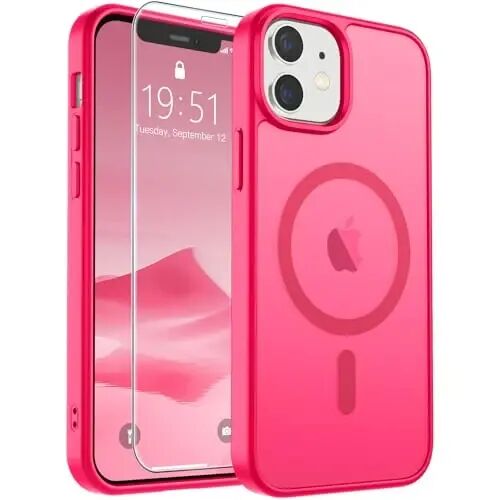 SUPFINE Magnetic for iPhone 12 Case/iPhone 12 Pro Case Hot Pink | With Screen Protector, Translucent Matte, Compatible with MagSafe, Military Grade Drop Proof, Rugged Shockproof Protective 
