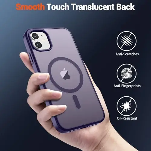 SUPFINE Magnetic for iPhone 12 Case/iPhone 12 Pro Case (Compatible with MagSafe)(Military Grade Drop Protection) Translucent Matte Shockproof Phone Cover,Dark Purple - 5