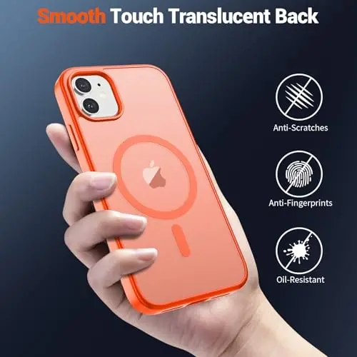SUPFINE Magnetic for iPhone 12 Case/iPhone 12 Pro Case (Compatible with MagSafe)(10 FT Military Grade Drop Protection) Slim Translucent Matte Shockproof with Anti-Fingerprint Phone Case,Orange - 6
