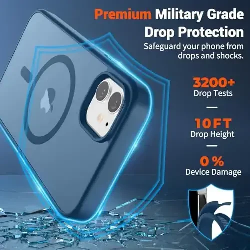 SUPFINE Magnetic for iPhone 12 Case/iPhone 12 Pro Case (Compatible with MagSafe)(Military Grade Drop Protection) Slim Translucent Matte Shockproof with Anti-Fingerprint Phone Case,Deep Blue - 3
