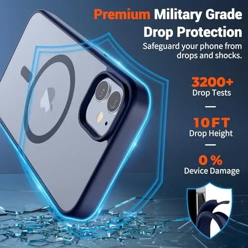 SUPFINE Magnetic for iPhone 12 Case/iPhone 12 Pro Case (Compatible with MagSafe)(Military Grade Drop Protection) Slim Translucent Matte Shockproof with Anti-Fingerprint Phone Case,Navy Blue - 3