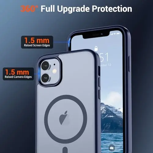 SUPFINE Magnetic for iPhone 12 Case/iPhone 12 Pro Case (Compatible with MagSafe)(Military Grade Drop Protection) Slim Translucent Matte Shockproof with Anti-Fingerprint Phone Case,Navy Blue - 4