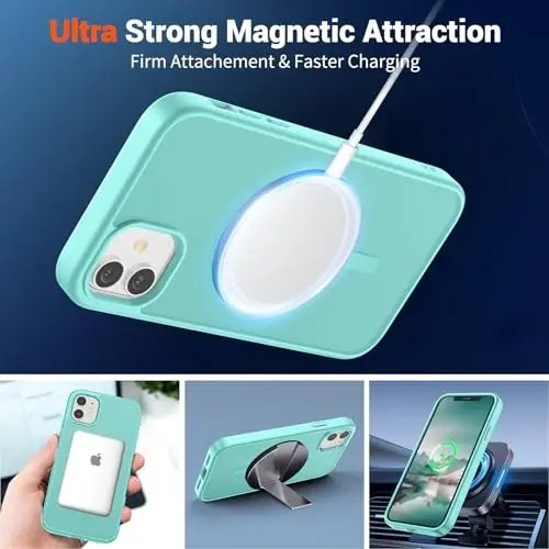 SUPFINE Magnetic for iPhone 12 Case/iPhone 12 Pro Case (Compatible with MagSafe)(Military Grade Drop Protection) Slim Translucent Matte Shockproof with Anti-Fingerprint Phone Case,Blue Green - 5