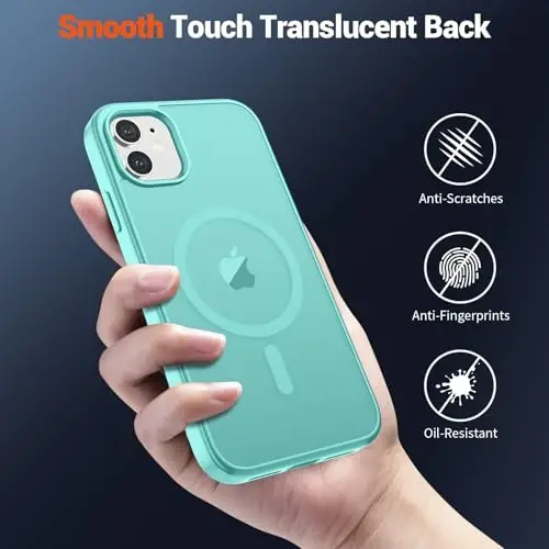 SUPFINE Magnetic for iPhone 12 Case/iPhone 12 Pro Case (Compatible with MagSafe)(Military Grade Drop Protection) Slim Translucent Matte Shockproof with Anti-Fingerprint Phone Case,Blue Green - 6
