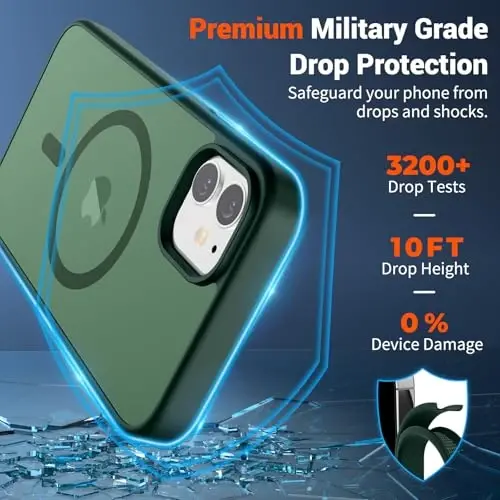 SUPFINE Magnetic for iPhone 12 Case/iPhone 12 Pro Case (Compatible with MagSafe)(Military Grade Drop Protection) Slim Translucent Matte Shockproof with Anti-Fingerprint Phone Case,Forest Green - SUPFINE (1)