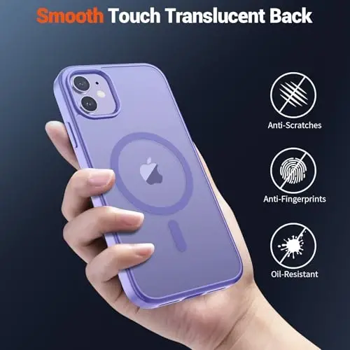 SUPFINE iPhone 12 Kılıfı/iPhone 12 Pro Kılıfı için Manyetik (MagSafe ile Uyumlu)(Askeri Sınıf Düşme Koruması) Yarı Saydam Mat Darbeye Dayanıklı Telefon Kapağı, Mor - 6