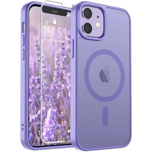 SUPFINE Magnetic for iPhone 12 Mini Case/iPhone 13 Mini Case Purple | With Screen Protector, Translucent Matte, Compatible with MagSafe, Military Grade Drop Proof, Rugged Shockproof Protective 