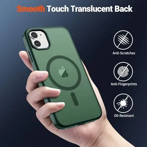 SUPFINE Magnetic for iPhone 12 Mini Case & iPhone 13 Mini Case (Compatible with MagSafe) (Military Grade Drop Protection) Slim Translucent Matte Shockproof Phone Cover,Forest Green - 6