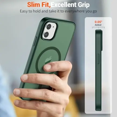 SUPFINE Magnetic for iPhone 12 Mini Case & iPhone 13 Mini Case (Compatible with MagSafe) (Military Grade Drop Protection) Slim Translucent Matte Shockproof Phone Cover,Forest Green - 7