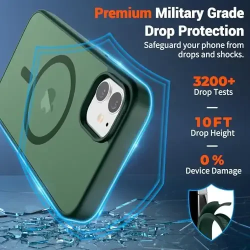 SUPFINE Magnetic for iPhone 12 Mini Case & iPhone 13 Mini Case (Compatible with MagSafe) (Military Grade Drop Protection) Slim Translucent Matte Shockproof Phone Cover,Forest Green - 3