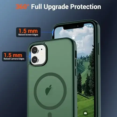 SUPFINE Magnetic for iPhone 12 Mini Case & iPhone 13 Mini Case (Compatible with MagSafe) (Military Grade Drop Protection) Slim Translucent Matte Shockproof Phone Cover,Forest Green - 4