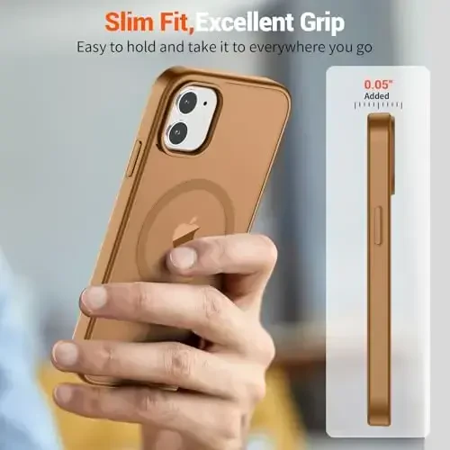 SUPFINE iPhone 12 Mini va iPhone 13 Mini uchun magnitli g'ilof (MagSafe bilan mos keladi) (Harbiy darajadagi tushishdan himoya) Yupqa yarim shaffof mat zarbga chidamli telefon qopqog'i, jigarrang - 7