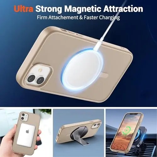 SUPFINE Magnetic for iPhone 12 Mini Case & iPhone 13 Mini Case (Compatible with MagSafe) (Military Grade Drop Protection) Slim Translucent Matte Shockproof Phone Cover,Desert Gold - 5