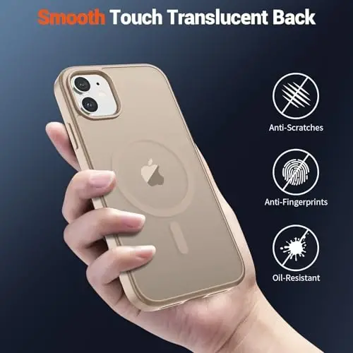 SUPFINE Magnetic for iPhone 12 Mini Case & iPhone 13 Mini Case (Compatible with MagSafe) (Military Grade Drop Protection) Slim Translucent Matte Shockproof Phone Cover,Desert Gold - 6