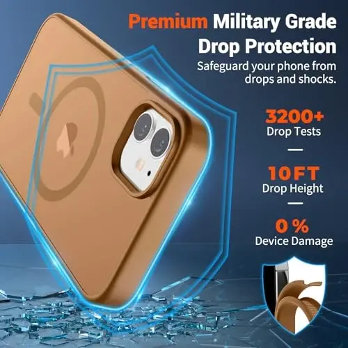 SUPFINE Magnetic for iPhone 12 Mini Case & iPhone 13 Mini Case (Compatible with MagSafe) (Military Grade Drop Protection) Slim Translucent Matte Shockproof Phone Cover,Brown - 3