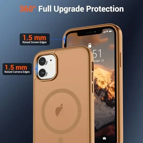 SUPFINE Magnetic for iPhone 12 Mini Case & iPhone 13 Mini Case (Compatible with MagSafe) (Military Grade Drop Protection) Slim Translucent Matte Shockproof Phone Cover,Brown - 4