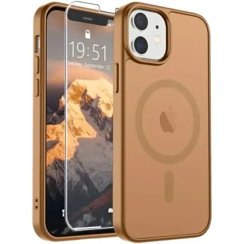 SUPFINE Magnetic for iPhone 12 Mini Case/iPhone 13 Mini Case Brown | With Screen Protector, Translucent Matte, Compatible with MagSafe, Military Grade Drop Proof, Rugged Shockproof Protective 
