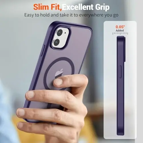 SUPFINE Magnetic for iPhone 12 Mini Case & iPhone 13 Mini Case (Compatible with MagSafe) (Military Grade Drop Protection) Slim Translucent Matte Shockproof Phone Cover,Dark Purple - 7