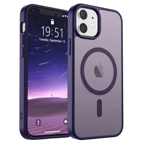 SUPFINE Magnetic for iPhone 12 Mini Case & iPhone 13 Mini Case (Compatible with MagSafe) (Military Grade Drop Protection) Slim Translucent Matte Shockproof Phone Cover,Dark Purple 
