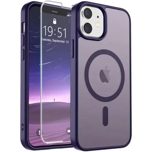 SUPFINE Magnetic for iPhone 12 Mini Case/iPhone 13 Mini Case Dark Purple | With Screen Protector, Translucent Matte, Compatible with MagSafe, Military Grade Drop Proof, Rugged Shockproof Protective 