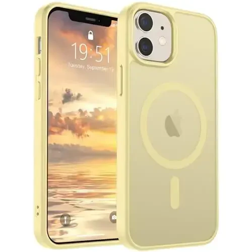 SUPFINE Magnetic for iPhone 12 Mini Case & iPhone 13 Mini Case (Compatible with MagSafe) (Military Grade Drop Protection) Slim Translucent Matte Shockproof Phone Cover,Buttercream Yellow - 1