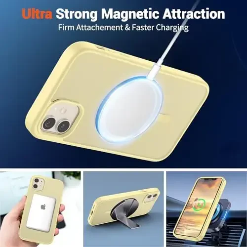 SUPFINE Magnetic for iPhone 12 Mini Case & iPhone 13 Mini Case (Compatible with MagSafe) (Military Grade Drop Protection) Slim Translucent Matte Shockproof Phone Cover,Buttercream Yellow - 5
