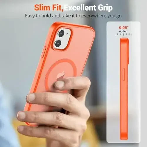 SUPFINE Magnetic for iPhone 12 Mini Case & iPhone 13 Mini Case (Compatible with MagSafe) (Military Grade Drop Protection) Slim Translucent Matte Shockproof Phone Cover,Orange - 7